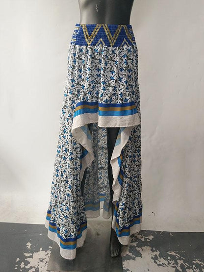 Asymmetric Printed Waisted Bohemia Skirt