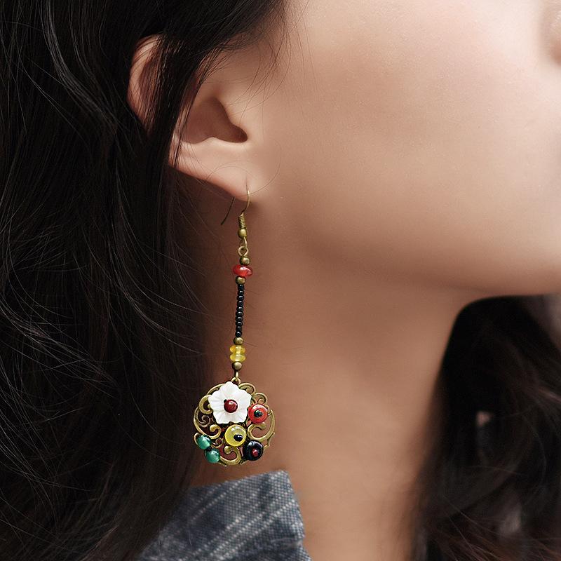 Buykud Fashion Retro Shell Flower Agate Earrings