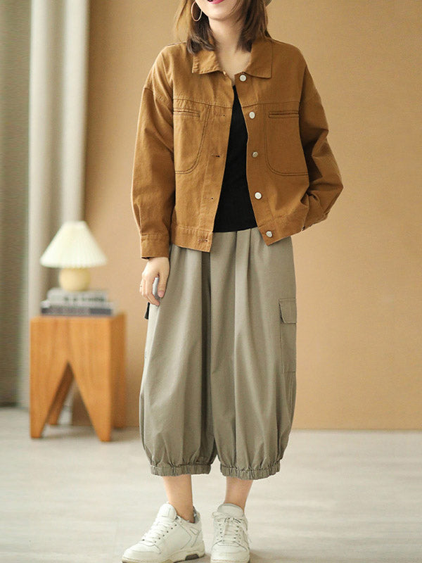 Urban Solid Color Lapel Single Breasted Jacket