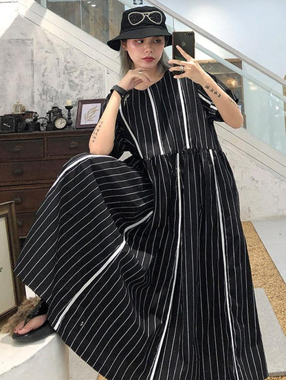 Loose Striped Split-joint Long Dress