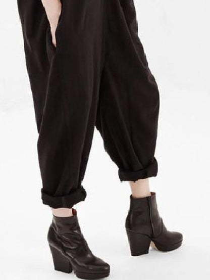 Dark Brown Loose V-neck Sleeveless Jumpsuits