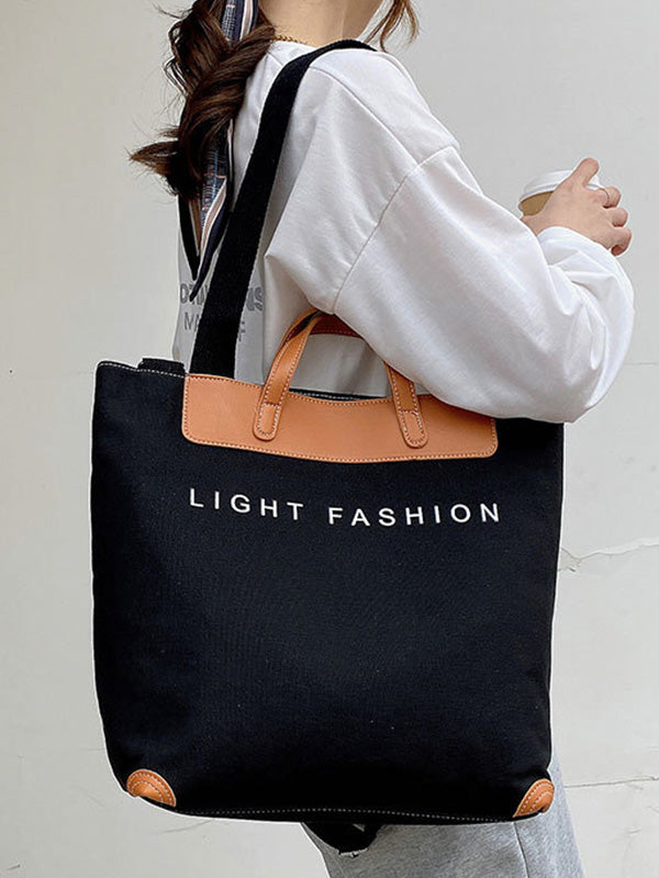 Casual Contrast Color Canvas Tote Bag