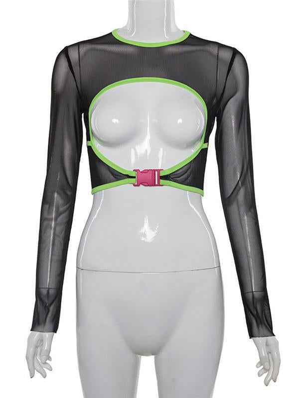 Sexy Mesh Split-Front T-Shirt Tops