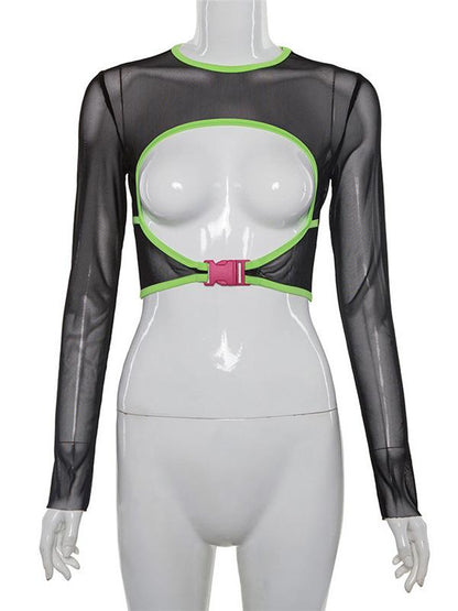 Sexy Mesh Split-Front T-Shirt Tops