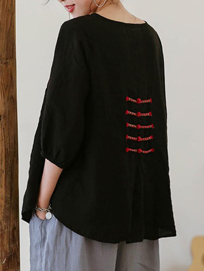 Casual Retro Linen Frog Blouses