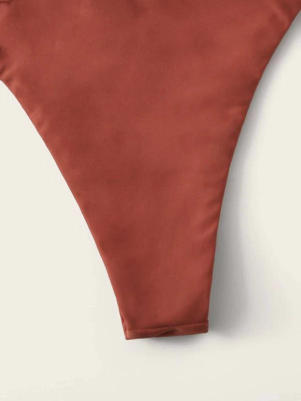 Solid Color Bandage Split Bikini Swimsuit