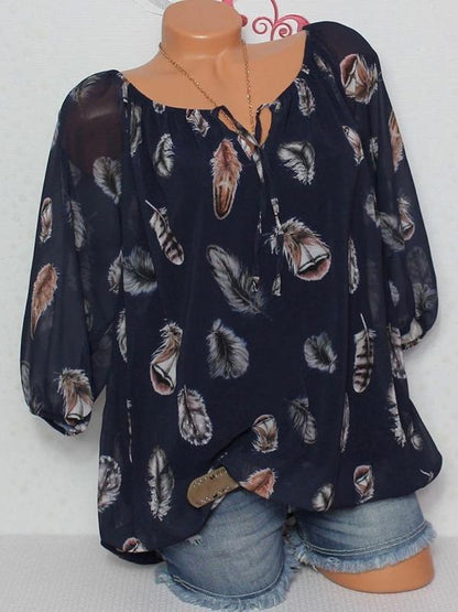 Plus Size V-neck Five-quarter Sleeves Shirt
