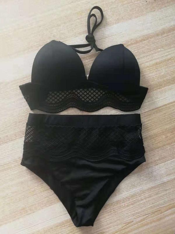Sexy Solid Lace Bikini Set