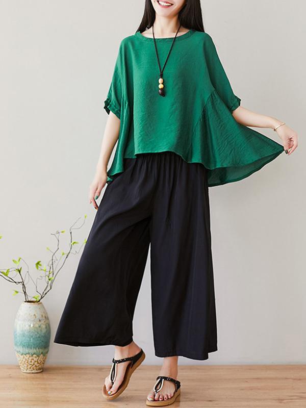 Loose Solid T-Shirt + Wide Leg Pants