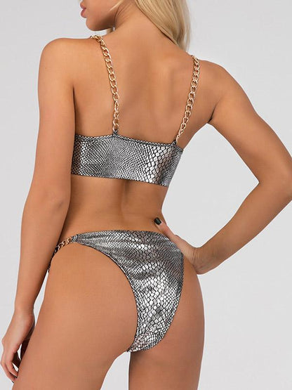 Strapless Chain Snake Pattern Bikini Swimsuit