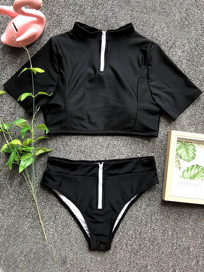 Sports Zippers Split Type Tankini Swimsuit