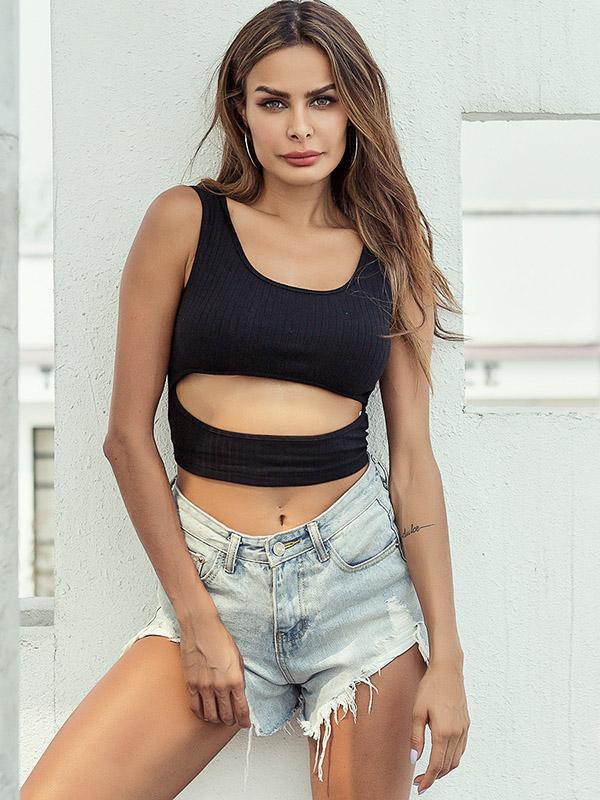 Sexy Cut Out Hollow Plain Tanks