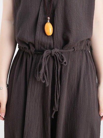 Original Solid Elasticity V-Meck Jumpsuits
