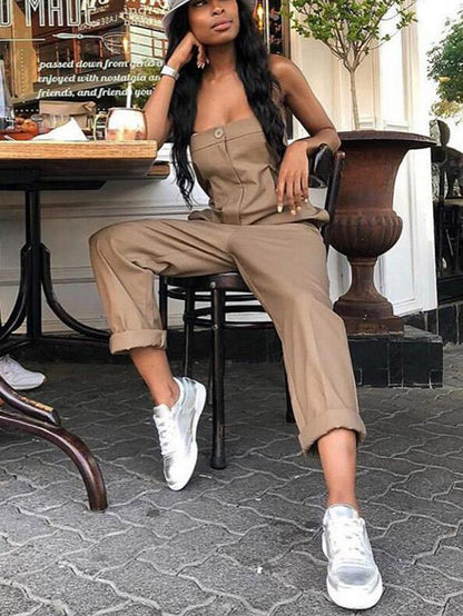 Pretty Solid Color Off Shoulder Long Jumpsuits