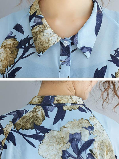 Loose Cropped Flower Printed Long Shirt