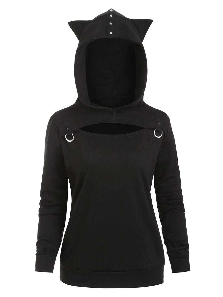 Vintage Cat Ears Hollow Hoodies&Sweatshirt Tops