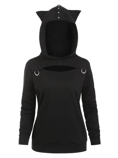 Vintage Cat Ears Hollow Hoodies&Sweatshirt Tops