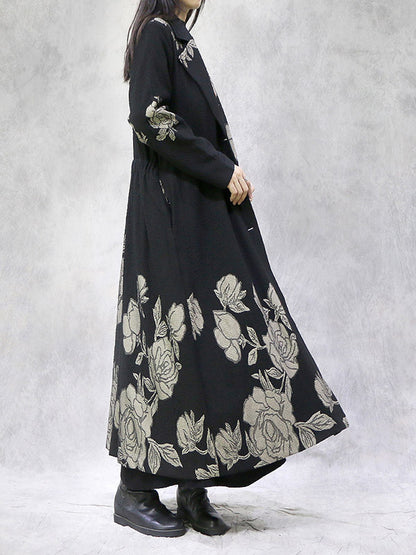Artistic Retro Loose Floral Printed Buttoned Notched Collar Long Sleeves Outwear