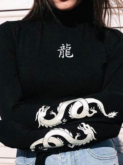 Bare Midriff Dragon Printed T-shirt