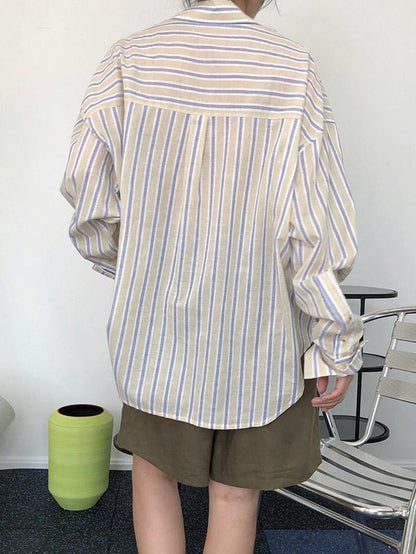Original Striped Lapel Blouses&Shirts Tops