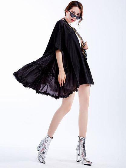 Asymmetric Split-joint Solid Mini Dress