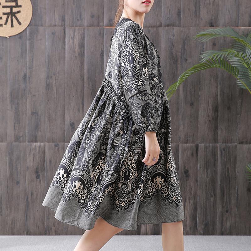 Ethnic Style Printing Hollow Embroidery Dress