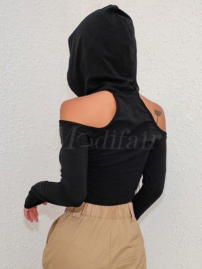 Hollow Black Short Hoodies&sweatshirt