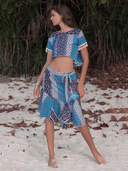 Tasseled Printed Cropped Bohemia Suits