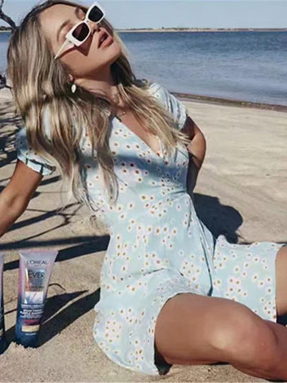 Fashion Floral Tasseled High Waisted Mini Dress