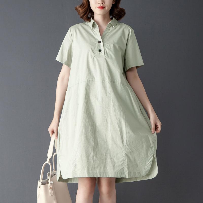Casual Polo Collar Short Sleeve Knee Length Blue Dress