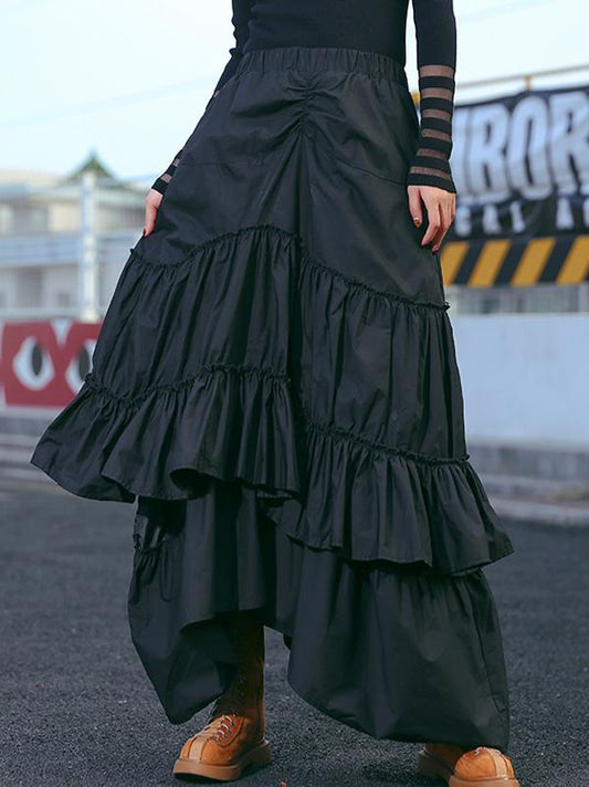 Loose Black Cropped Mermaid Tiered/Layeres Skirt