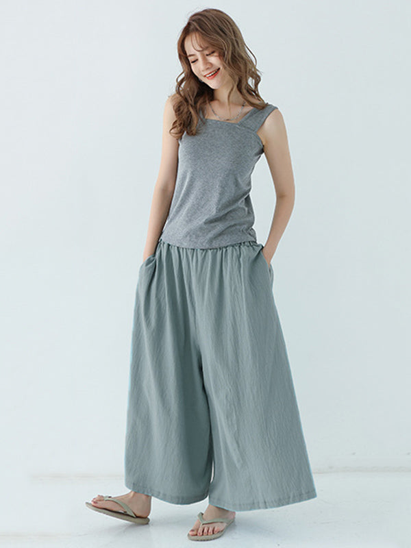 Casual 11 Colors  Solid Column Wide Leg Capri-Pants