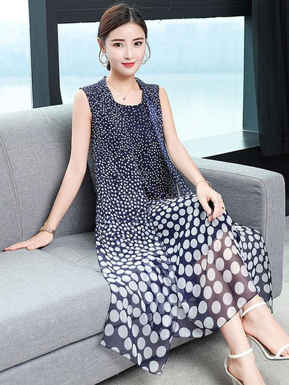 Loose Polka-Dot Printed Sleeveless Dress