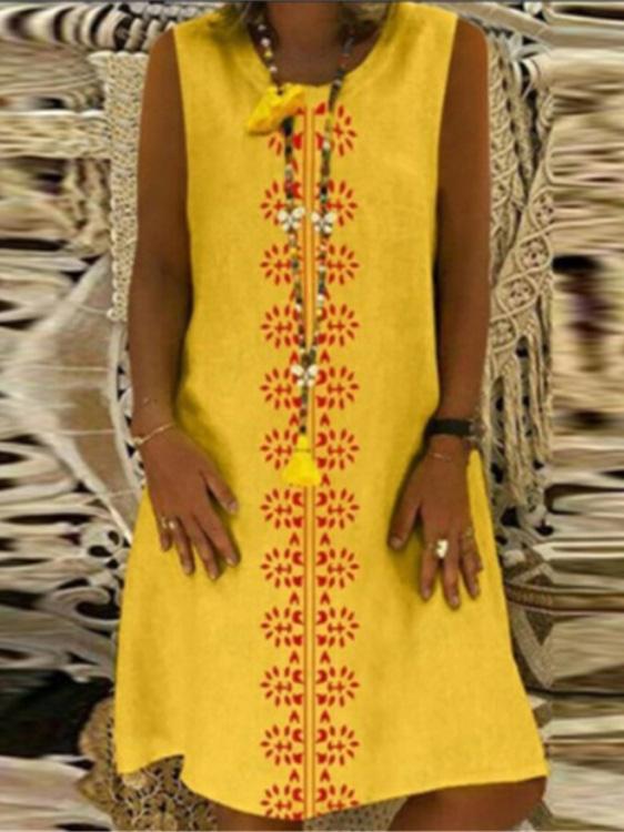 Printed Round-neck Sleeveless Midi Dress