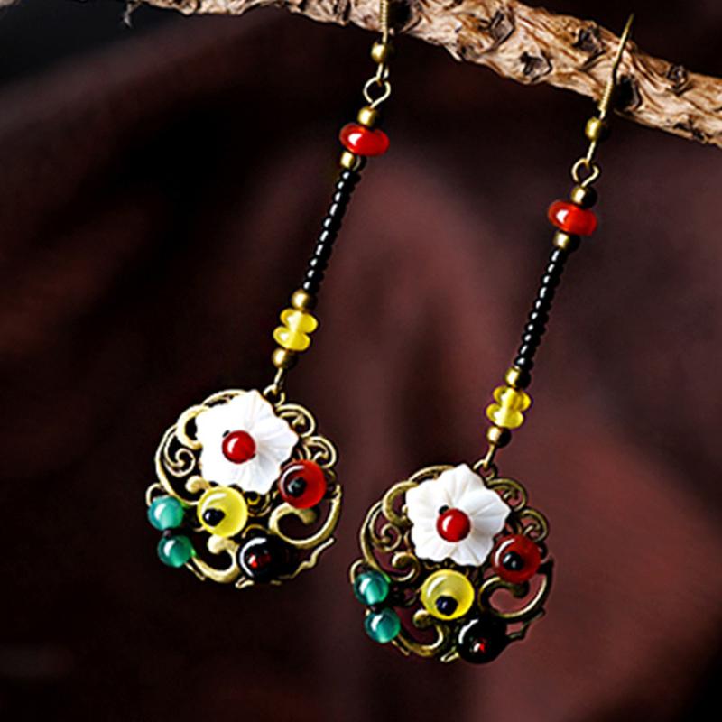 Buykud Fashion Retro Shell Flower Agate Earrings