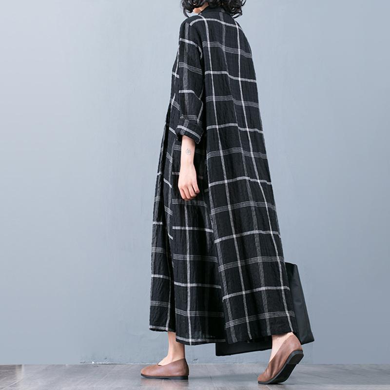 Buykud Plaid Folded Single Breasted Loose Coat