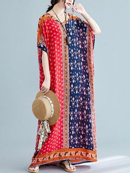 Loose National Style Retro Printed  Long Dress