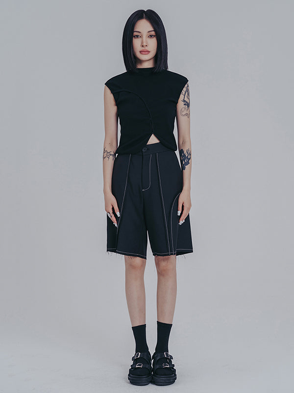Original Irregular Contrast Color Split-Joint Vest Top
