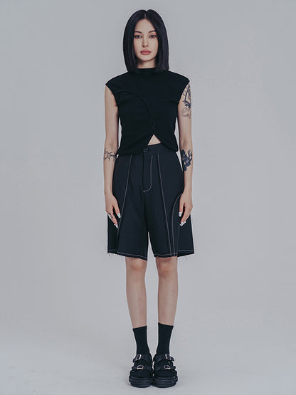 Original Irregular Contrast Color Split-Joint Vest Top