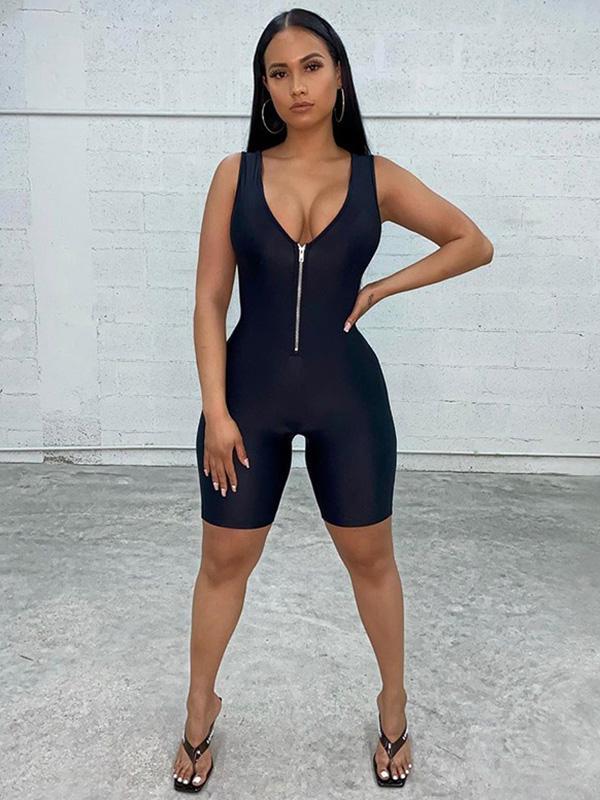 Sexy Solid Wrap Zipper Jumpsuits Bottoms
