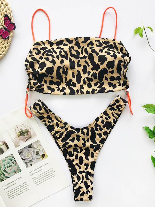 Snake-Print Bandage Split Bikini Swimsuit