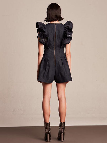 Sleeveless Back Zipper Falbala Rompers