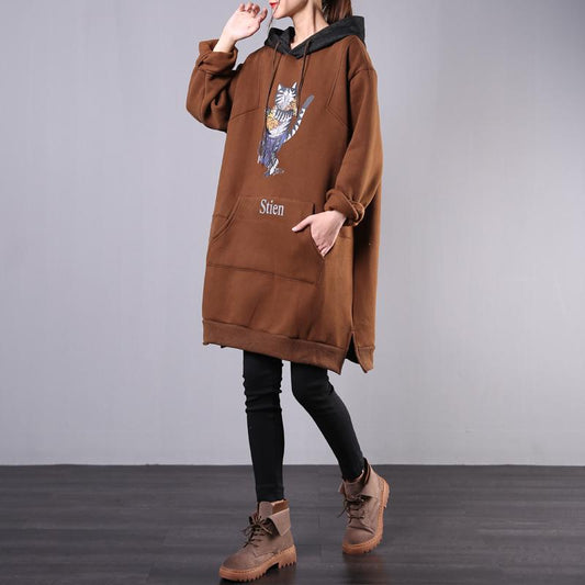 Buykud Cartoon Cat Casual Loose Comfortable Hooded Dress