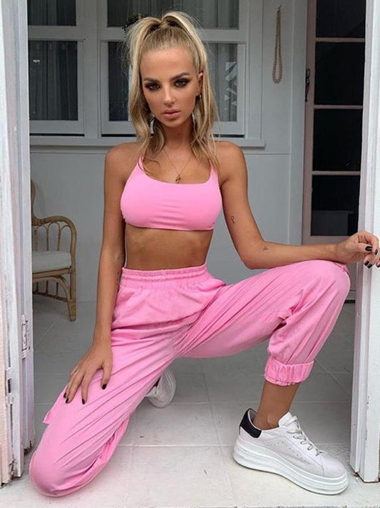 Spaghetti-neck Tanks And Pocket Track Pants Suits