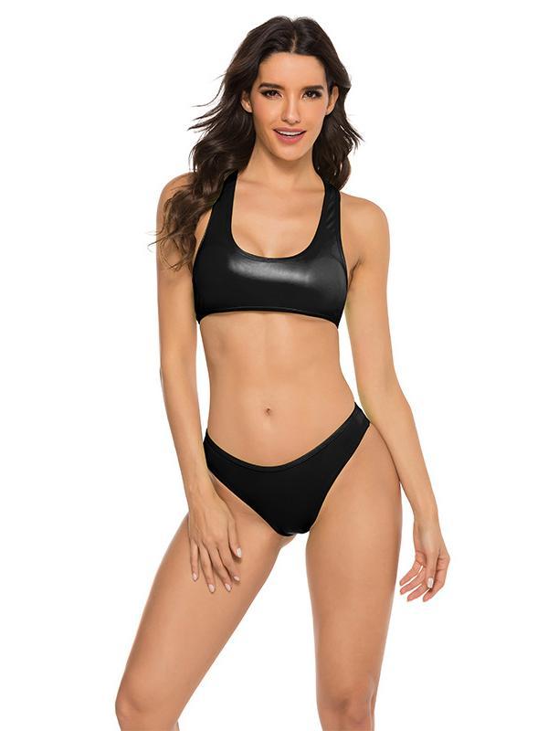 Solid Color Light Skin Vest Split Bikini Swimsuit