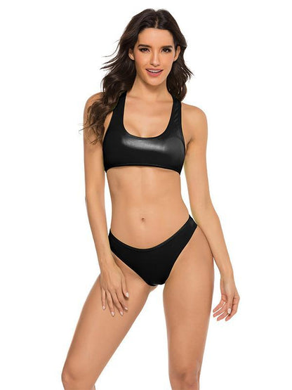 Solid Color Light Skin Vest Split Bikini Swimsuit