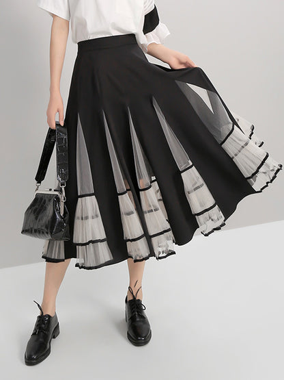 Loose Stitching Mesh Lapel Dress