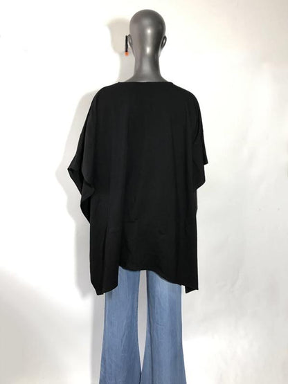 Loose V-neck Split-joint Batwing Sleeves T-shirt