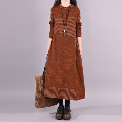 Buykud Wave Point Stripe Retro Casual Comfortable Dress
