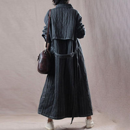 Denim Loose Long Belt Women Coat